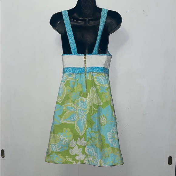 Lilly Pulitzer Jubilee White and Green Floral Sundress with matching hairpiece. - Picture 8 of 12